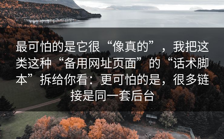 最可怕的是它很“像真的”，我把这类这种“备用网址页面”的“话术脚本”拆给你看：更可怕的是，很多链接是同一套后台