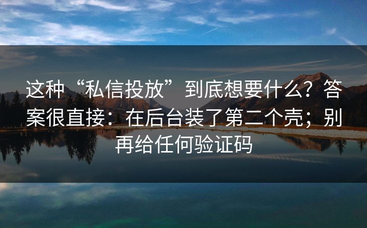 这种“私信投放”到底想要什么？答案很直接：在后台装了第二个壳；别再给任何验证码