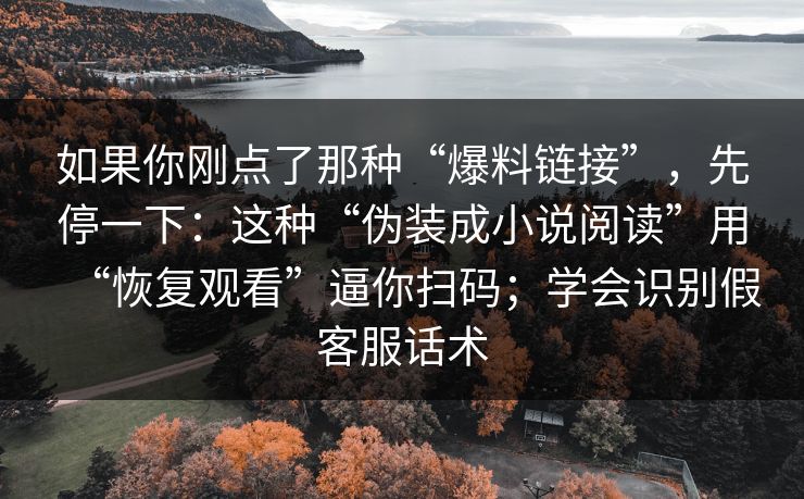 如果你刚点了那种“爆料链接”，先停一下：这种“伪装成小说阅读”用“恢复观看”逼你扫码；学会识别假客服话术