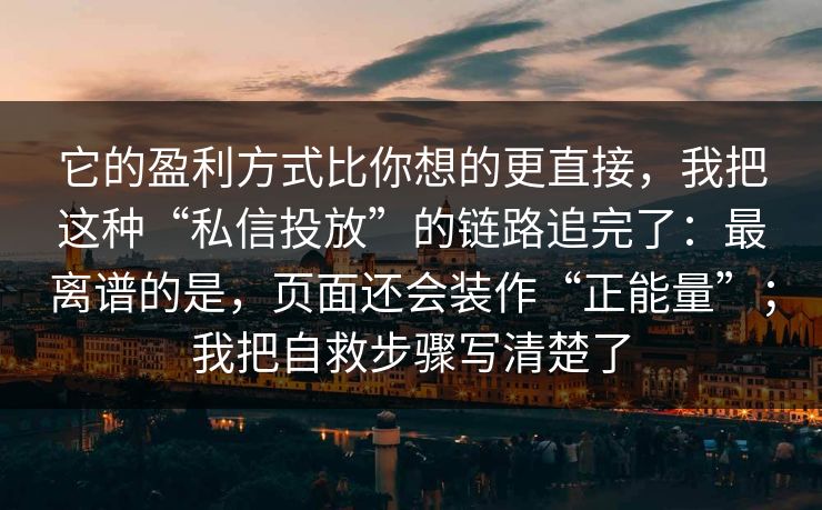 它的盈利方式比你想的更直接，我把这种“私信投放”的链路追完了：最离谱的是，页面还会装作“正能量”；我把自救步骤写清楚了