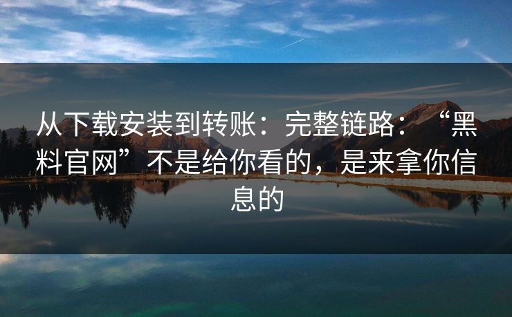 从下载安装到转账：完整链路：“黑料官网”不是给你看的，是来拿你信息的