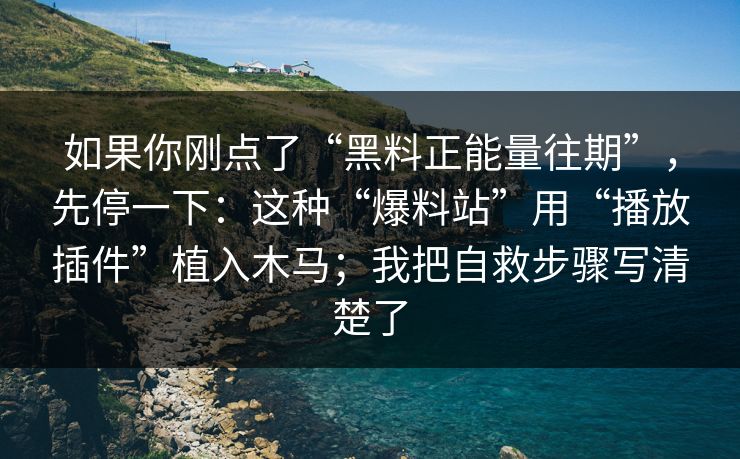 如果你刚点了“黑料正能量往期”，先停一下：这种“爆料站”用“播放插件”植入木马；我把自救步骤写清楚了