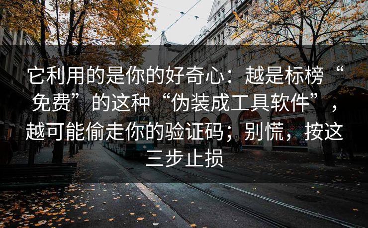 它利用的是你的好奇心：越是标榜“免费”的这种“伪装成工具软件”，越可能偷走你的验证码；别慌，按这三步止损