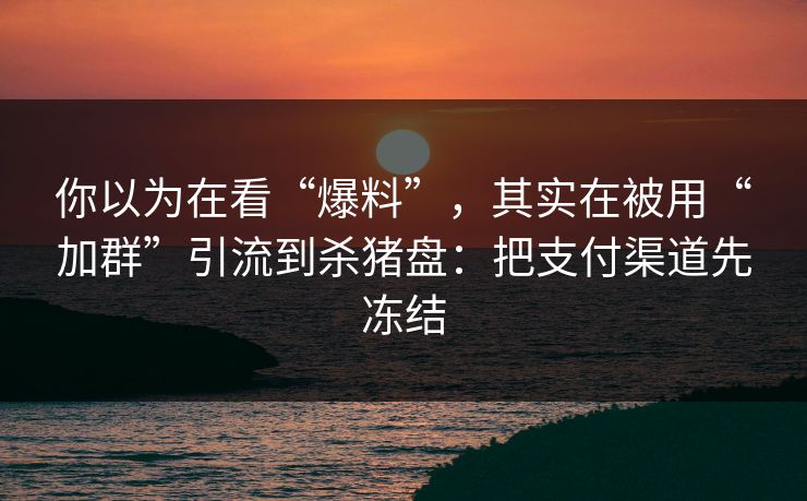 你以为在看“爆料”，其实在被用“加群”引流到杀猪盘：把支付渠道先冻结