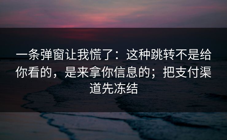 一条弹窗让我慌了：这种跳转不是给你看的，是来拿你信息的；把支付渠道先冻结