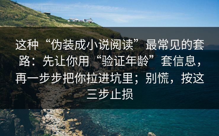 这种“伪装成小说阅读”最常见的套路:先让你用“验证年龄”套信息,再一步步把你拉进坑里;别慌,按这三步止损 这种“伪装成小说阅读”最常见的套路:先让你用“验证年龄”套信息,再一步步把你拉进坑里;别慌,按这三步止损
